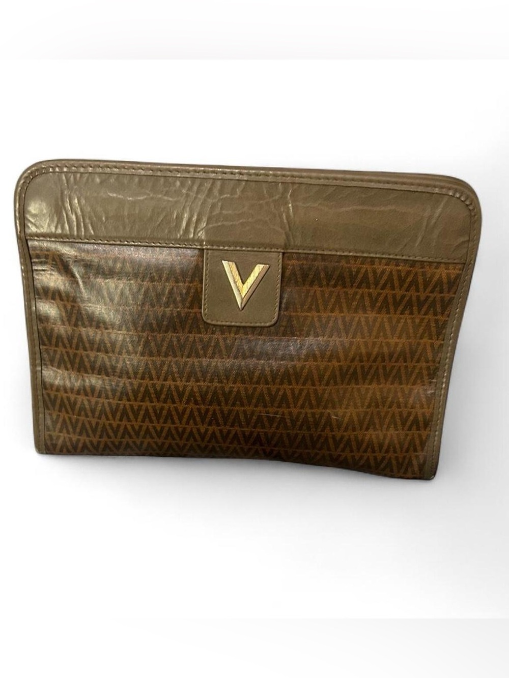 Vintage Mario Valentino V Monogram Portfolio Clutch / Document Case